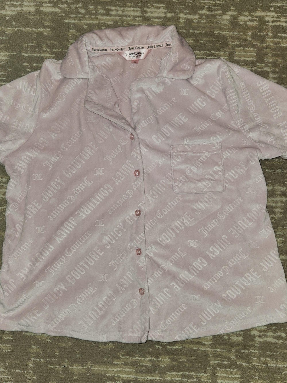 Juicy Couture Girls' Pink Logo Velour Short Sleeve Top